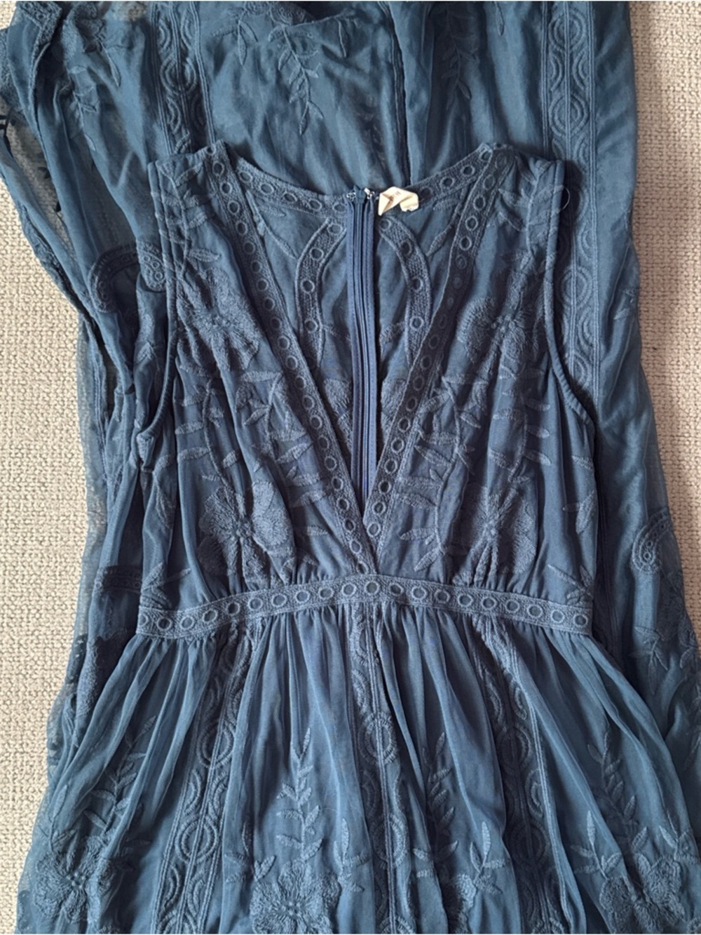 Embroidered Deep Teal V-Neck Boho Maxi Dress